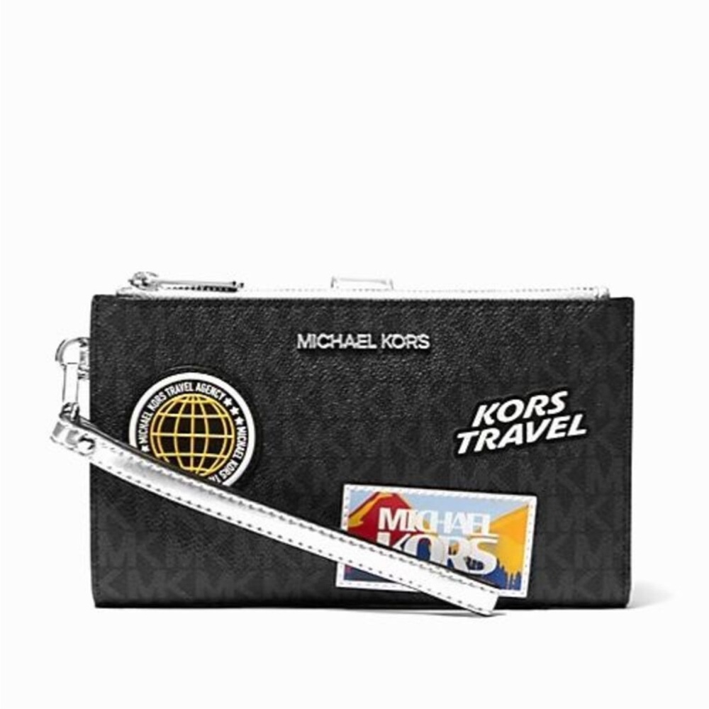New Michael Kors Jet Set Travel Large Embellished Logo Wristlet Black - Picture 4 of 10